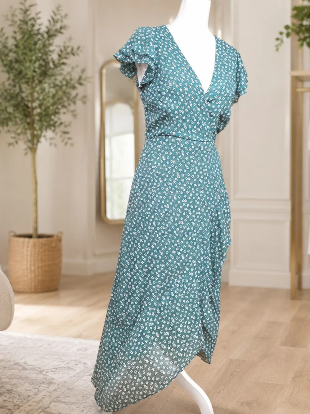 Abercrombie & Fitch Green Floral Ruffle Wrap Maxi Dress Size S
